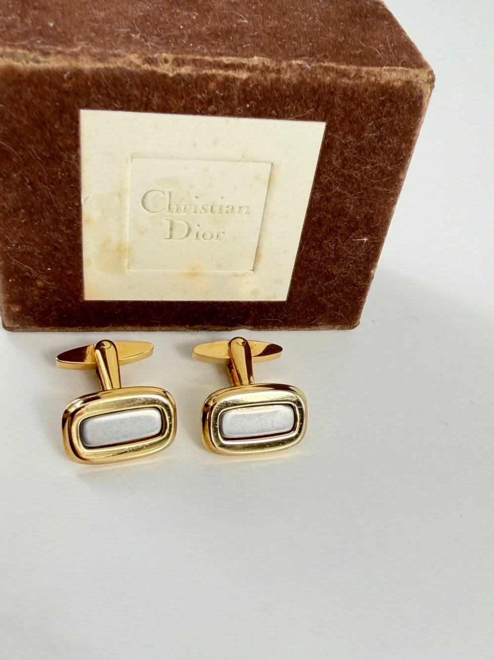 Vintage 80s Christian Dior Monsieur Two Tone Gold Palladium Plated Cufflinks Box